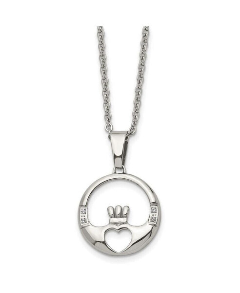 Chisel polished with CZ Claddagh Pendant on a Cable Chain Necklace