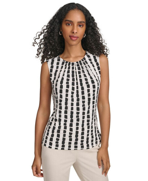 Women's Pleated-Neck Abstract-Striped Top