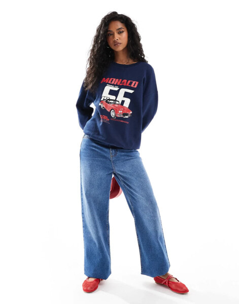 ASOS DESIGN sweatshirt with car graphic in navy