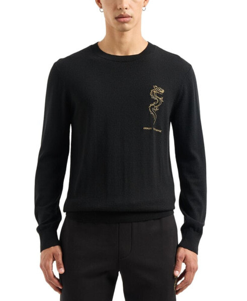 Men's Long Sleeve Embroidered Dragon Crewneck Sweater