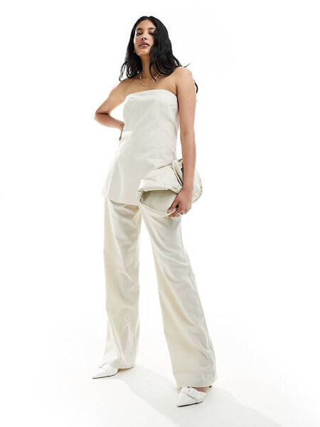 4th & Reckless tailored linen wide leg trousers co-ord in cream