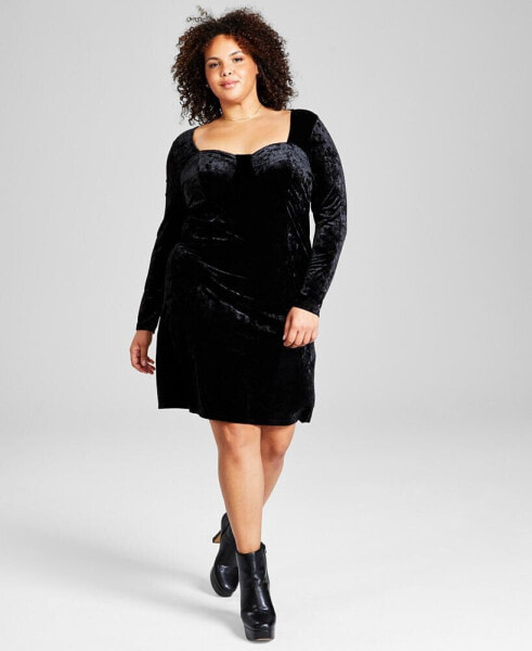 Plus Size Corset-Style Crushed-Velvet Dress