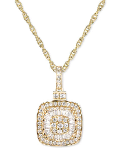 Macy's diamond Baguette Square Cluster 18" Pendant Necklace (1/2 ct. t.w.) in 14k Gold ,14k White Gold or 14k Rose Gold