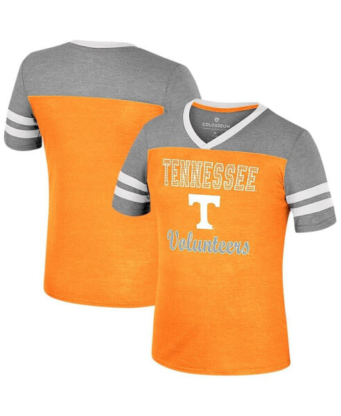 Big Girls Tennessee Orange, Heather Gray Tennessee Volunteers Summer Striped V-Neck T-shirt