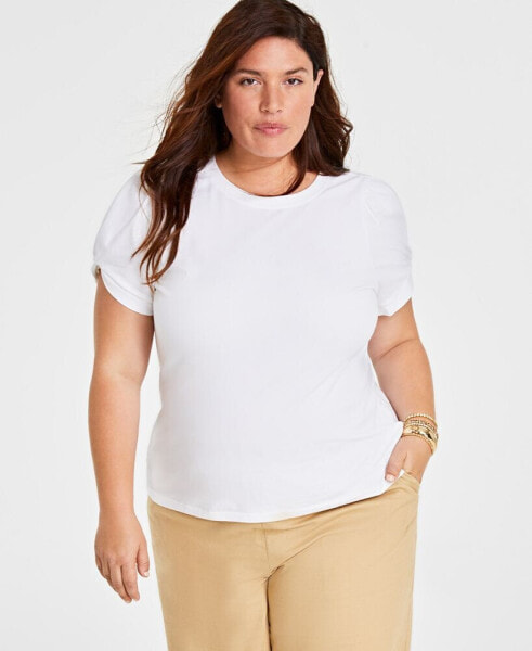 Trendy Plus Size Knot-Detail Puff-Sleeve Top, Created for Macy's