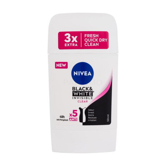 Nivea Black & White Invisible Clear 48h 50 ml antiperspirant Deostick für Frauen