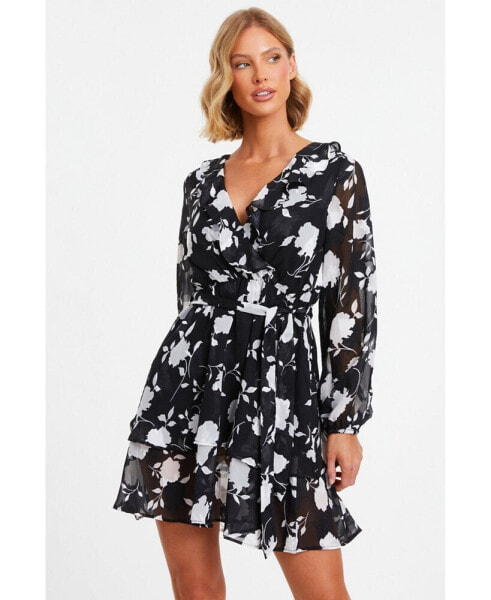 Women's Floral Long Sleeve Skater Dress