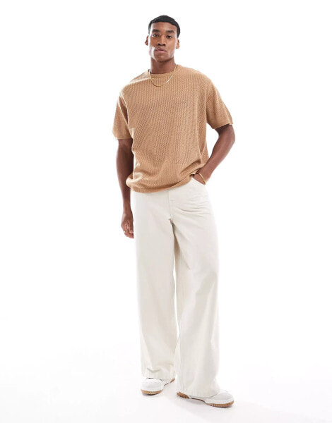 ASOS DESIGN oversized lightweight knitted t-shirt in camel