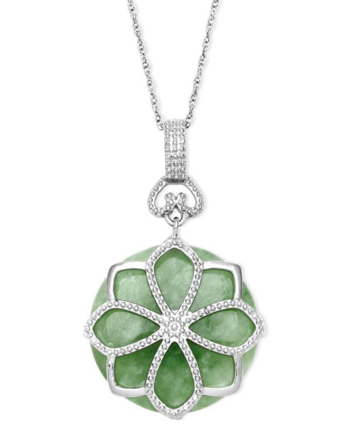 Macy's sterling Silver Necklace, Jade Flower Pendant (21 ct. t.w.)