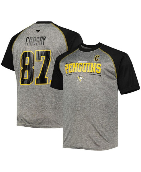 Men's Sidney Crosby Heather Gray, Black Pittsburgh Penguins Big and Tall Contrast Raglan Name and Number T-shirt