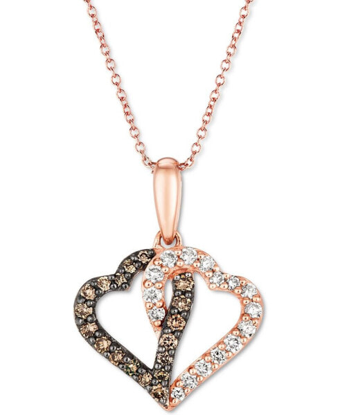 Chocolate Diamond (1/5 ct. t.w.) & Nude Diamond (1/5 ct. t.w.) Interlocking Heart 18" Pendant Necklace in 14k Rose, Yellow or White Gold