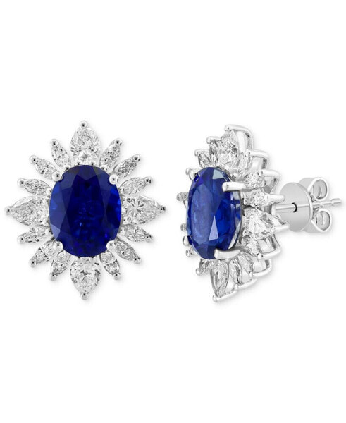 EFFY® Lab Grown Sapphire (3-3/4 ct. t.w.) & Lab Grown Diamond (1-5/8 ct. t.w.) Starburst Halo Stud Earrings in 14k White Gold