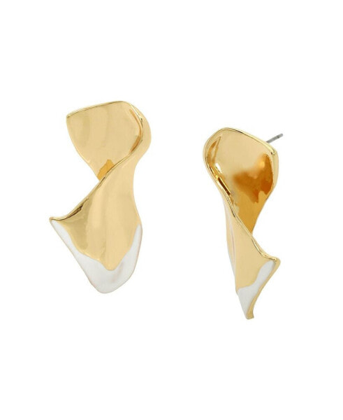 White Molten Twist Patina Post Earrings