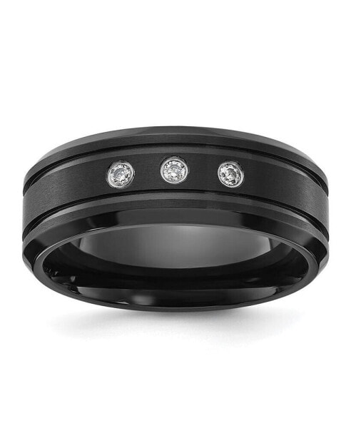 Stainless Steel Brushed Black IP-plated with CZ Band Ring