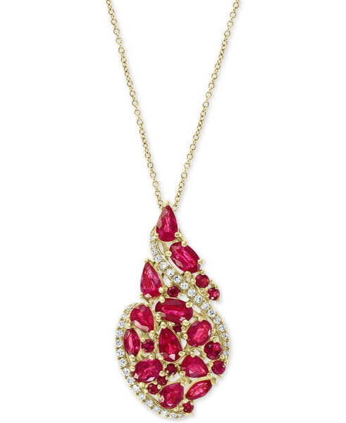 EFFY® Ruby (3-1/4 ct. t.w.) & Diamond (1/6 ct. t.w.) Swirl 18" Pendant Necklace in 14k Gold