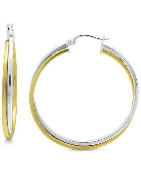 Medium Two-Tone Twist Hoop Earrings in Sterling Silver & 18k Gold Plated Sterling Silver, 35mm, Created for Macy's