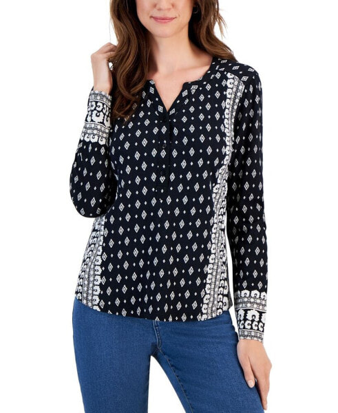 Women's Printed Henley Knit Shirt, Created for Macy's