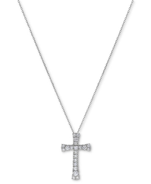 Diamond Cross Pendant Necklace (1 ct. t.w.) in 14k White Gold, 16" + 2" extender