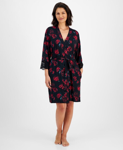 Women's Lace-Trim Modal Knit Wrap Robe, Created for Macy's