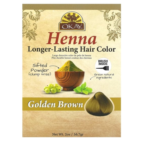 Краска для волос с хной, более стойкого цвета, золотисто-коричневая , 2 унции (56,7 г) от OKAY Pure Naturals