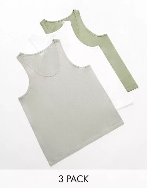 ASOS DESIGN 3 pack scoop neck vests in multiple colours