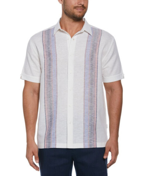 Men's Big & Tall Yarn-Dyed Stripe Panel Linen Blend Button-Down Shirt