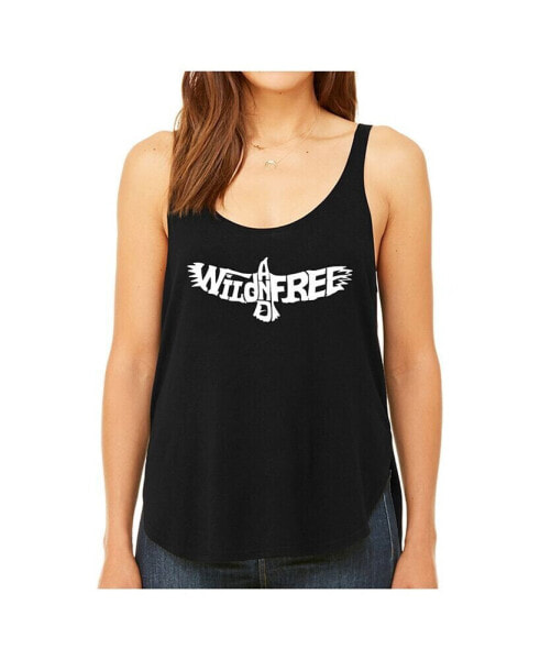 Women's Premium Word Art Flowy Tank Top- Wild And Free Eagle