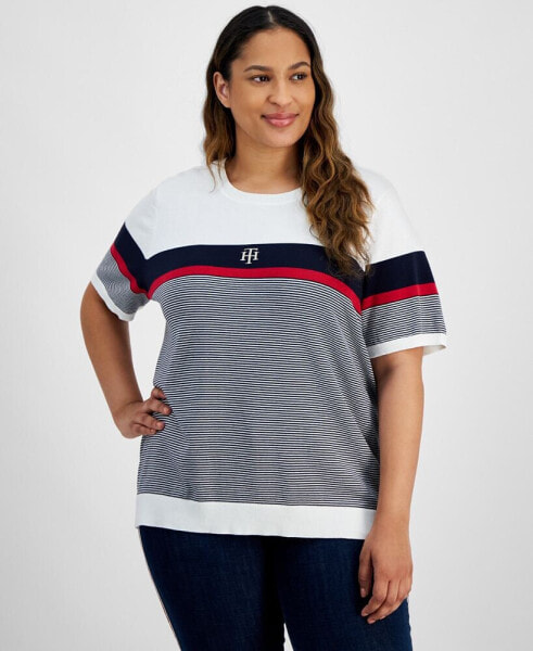 Plus Size Colorblocked Short-Sleeve Sweater