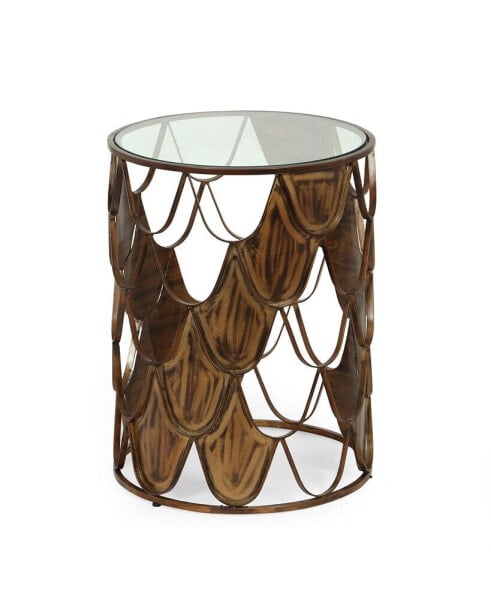 Glam Fish Scale Side Table With Tempered Glass Top