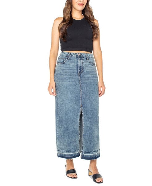 Juniors' Raw-Hem Denim Maxi Skirt