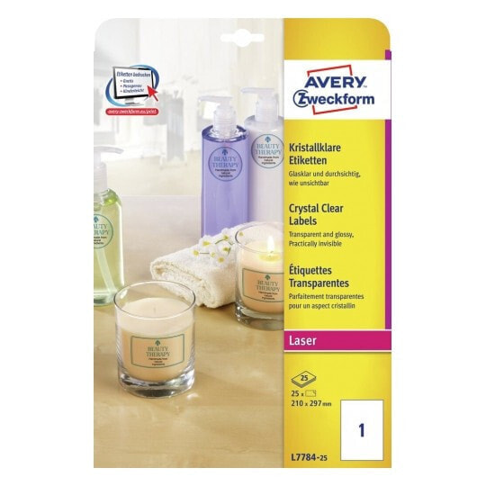 Avery Zweckform Avery L7784-25 - Transparent - Non-adhesive printer label - A4 - Polyester - Laser - Permanent