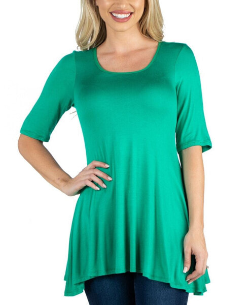 Elbow Sleeve Swing Tunic Top For Women