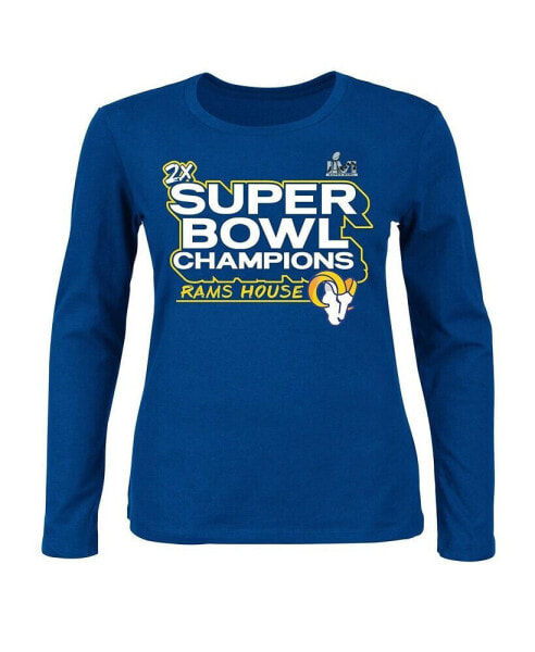 Women's Royal Los Angeles Rams Super Bowl LVI Champions Parade Long Sleeve Scoop Neck Plus Size T-shirt