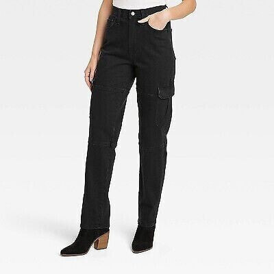 Women's High-Rise 90's Straight Cargo Jeans - Universal Thread Black 0