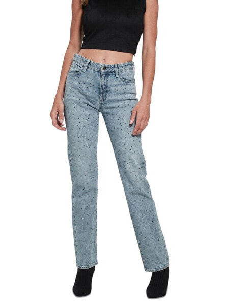 Women's Rhinestone-Embellished Straight-Leg Denim Jeans
