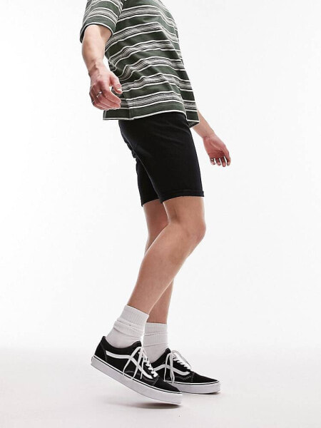 Topman skinny denim shorts in black