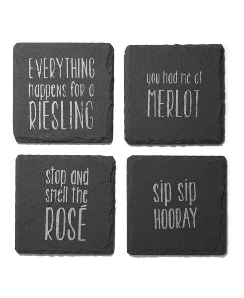 4 X 4" Sip Sip Hooray Slate Coasters Square Set, 4 Piece