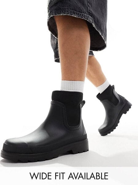 ASOS DESIGN ankle wellie in black pu with roman numeral detail