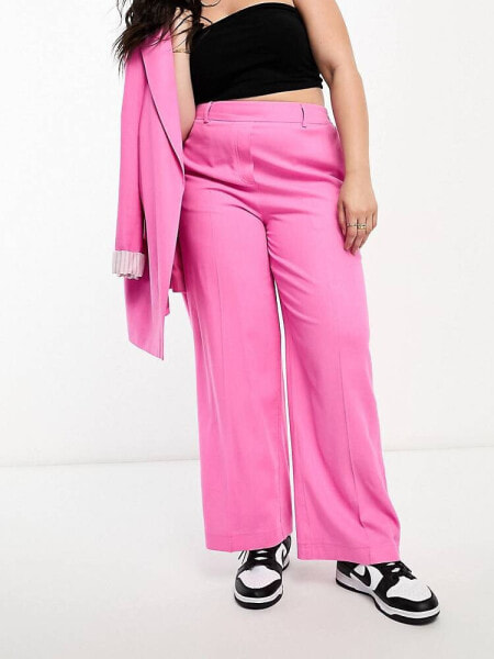 Yours wide leg linen look trousers in pink