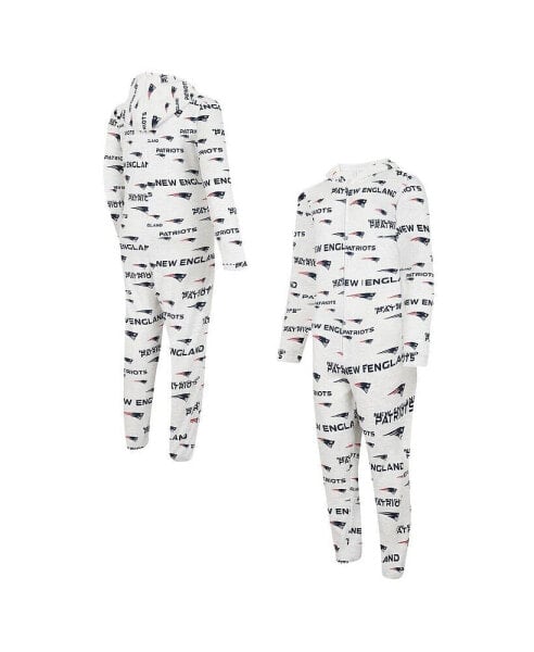 Men's White New England Patriots Allover Print Docket Union Full-Zip Hooded Pajama Suit