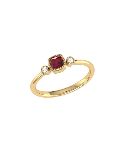 Cushion Ruby Gemstone Round Natural Diamond 14K Yellow Gold Birthstone Ring