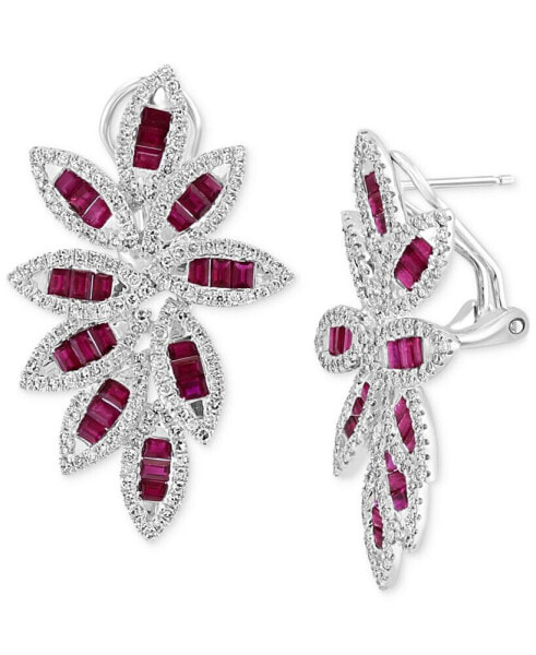 EFFY® Ruby (2-3/4 ct. t.w.) & Diamond (1-1/20 ct. t.w.) Floral Statement Earrings in 14k White Gold