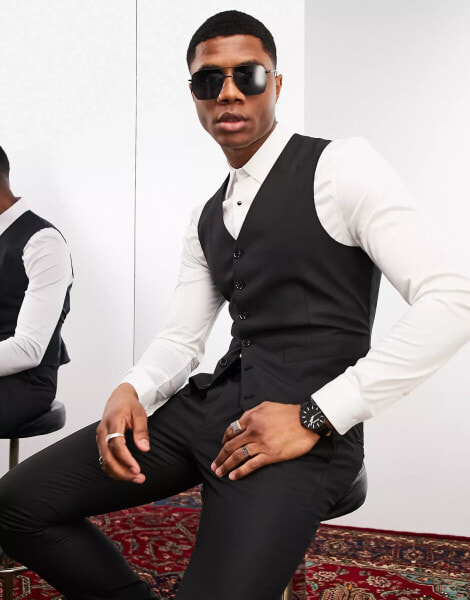 Noak 'Camden' skinny premium fabric waistcoat in black with stretch