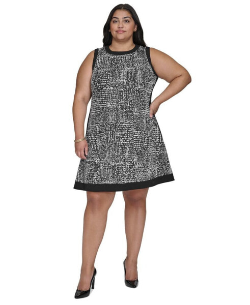 Plus Size Contrast-Trim Printed Sleeveless Dress