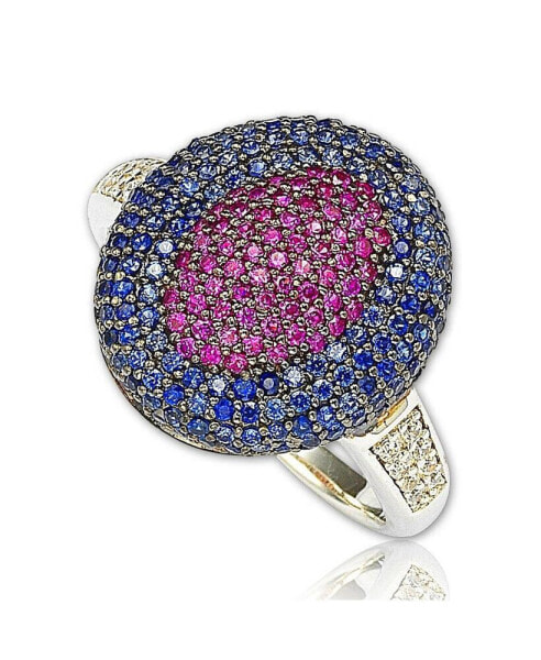 Suzy Levian Sterling Silver Cubic Zirconia Multi-Color Pave Puff Ring