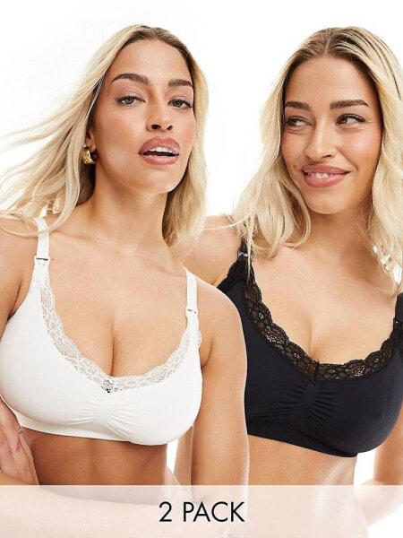 Lindex Mom 2 pack seamless with lace nursing bra in white and black