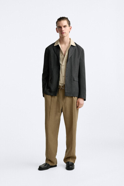 100% linen houndstooth suit blazer