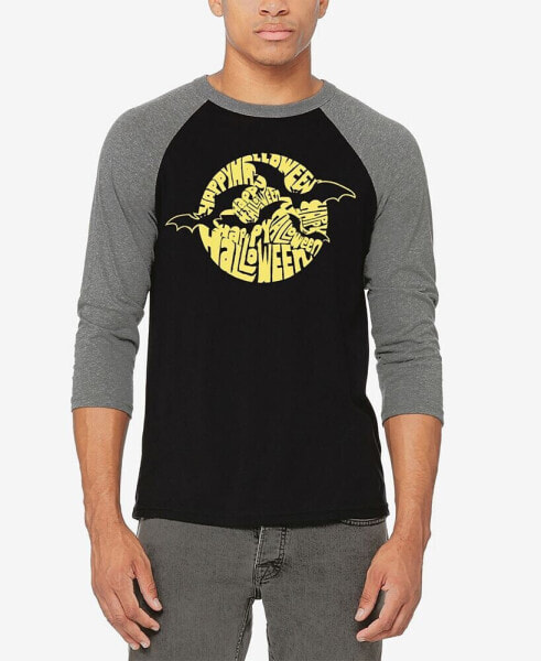 Men's Raglan Baseball Halloween Bats Word Art T-shirt