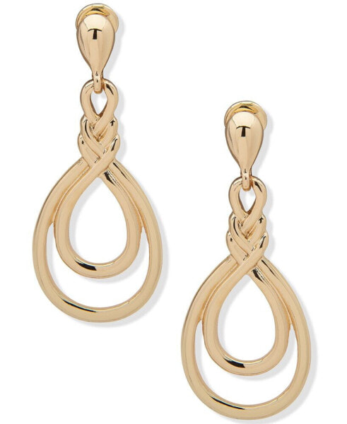 Gold-Tone Twisted Teardrop Clip-On Linear Drop Earrings