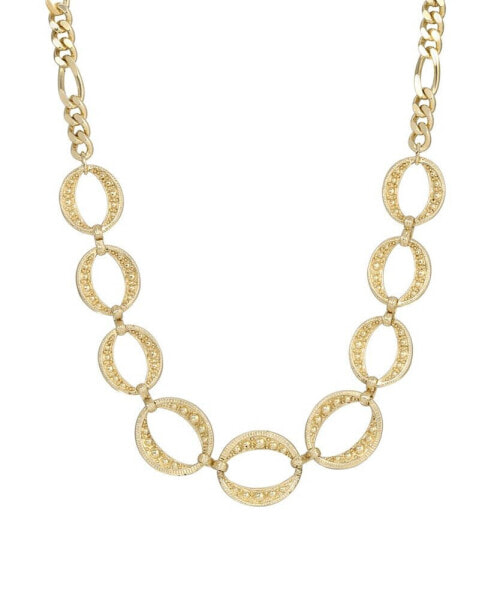 Gold-Tone Circle Marcasite Texture Link Necklace